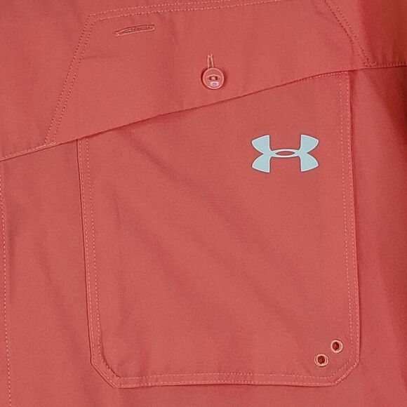 Under Armour Shirt Orange Heat Gear Loose Short Sleeve Button Down Men Size 3XL - Picture 4 of 12